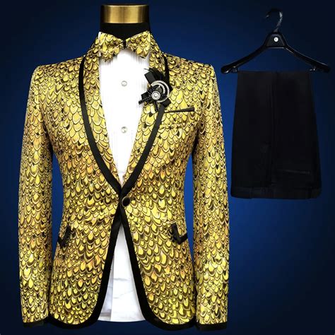 2017 Brand New Gold Sequined Mens Wedding Suits Jacket Plus Size