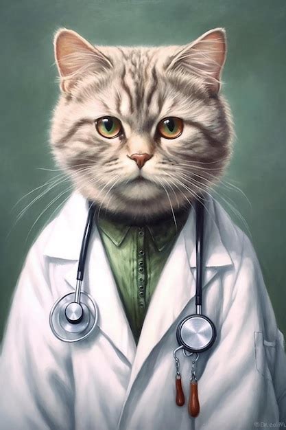 Premium Photo Painting Of A Cat Dressed In A Lab Coat And A