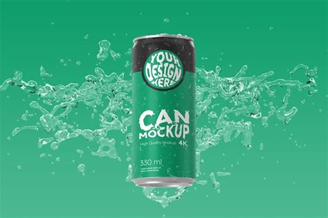 Premium Psd Soda Can Mockup With Splash Water