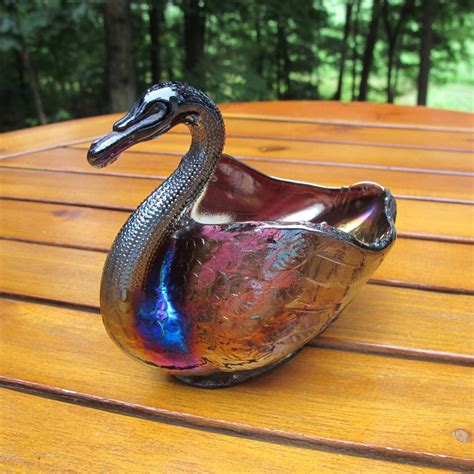 Antique Dugan Diamond Amethyst Swan Carnival Glass Swan Carnival Glass