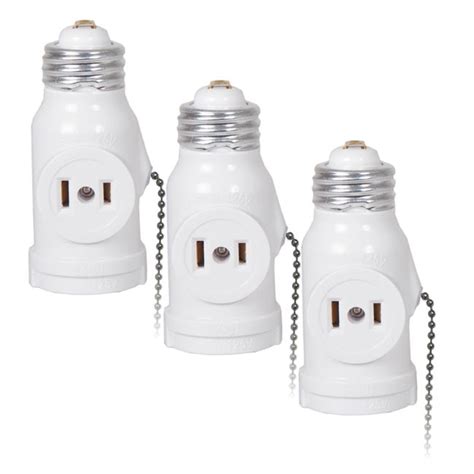 Maxxima Dual Outlet Light Socket Adapter With Pull Chain Pack Of 3