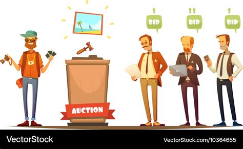 Auction Participants Retro Cartoon Persons Set Vector Image