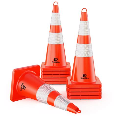 Roadhero 10 Pack Traffic Cones 28 Inch Safety Cones With Reflective Collar Orange Cones