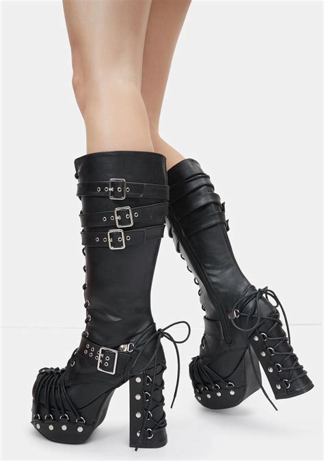 Demonia Charade 206 Goth Corset Platform Boots Black Vegan Leather