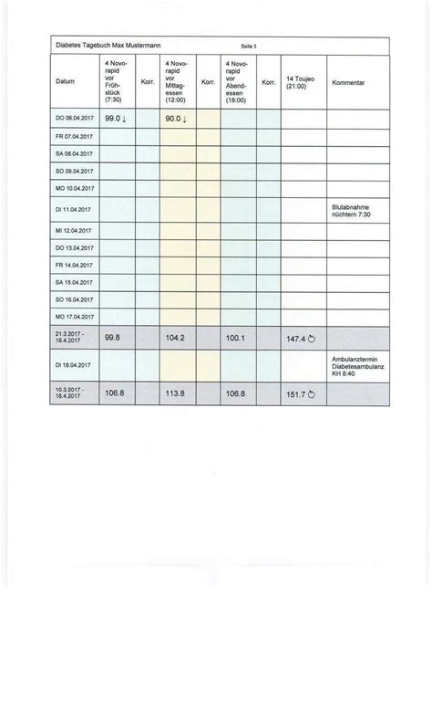 Blutzucker Tabelle Vorlage