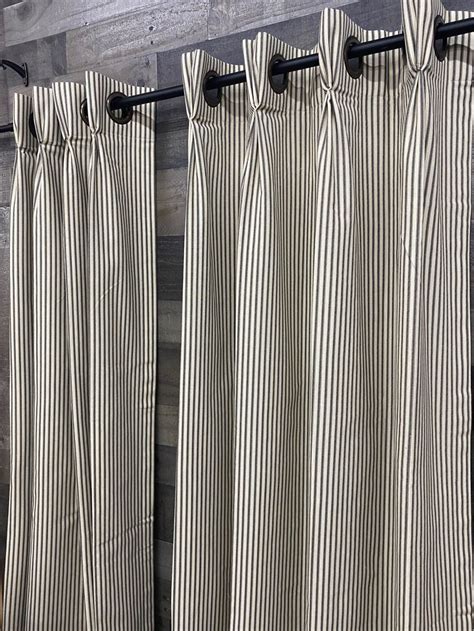 Farmhouse Ticking Stripe Grommet Pleat Cafe Curtains Drapes Valance