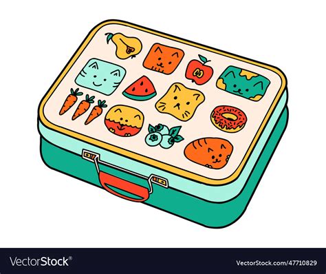 School Lunch Box Cartoon In Doodle Retro Style Vector Image