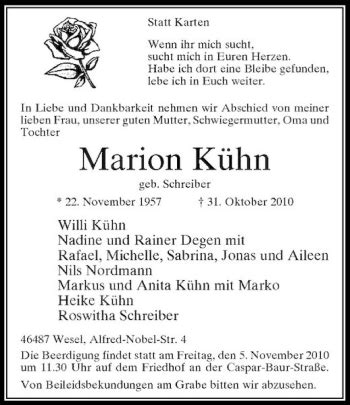 Alle Traueranzeigen für Marion Kühn trauer rp online de