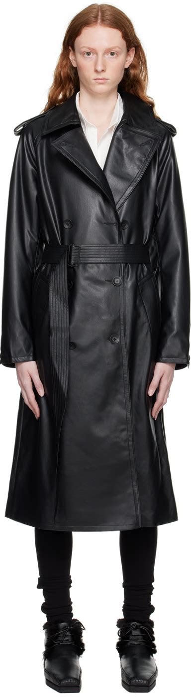 Rag Bone Black Gwyn Faux Leather Trench Coat Ssense Uk