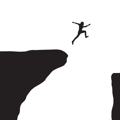 Man Jumping Over Abyss Between Hill Jump Over Cliff Vector