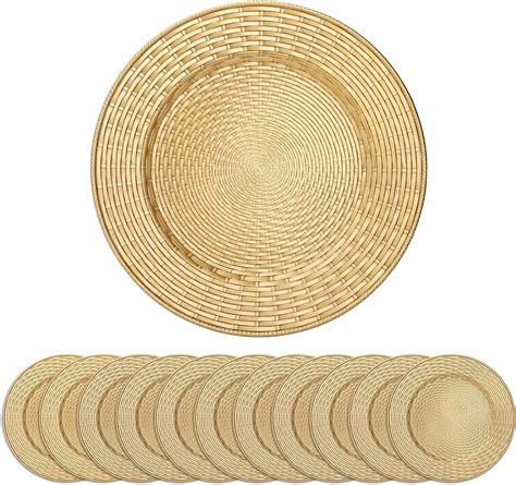 Mezchi Set Of 12 Round Gold Charger Plates 13 Inch Chargers For Dinner Plates