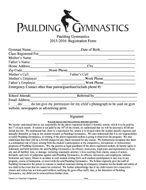 Fillable Online Paulding Gymnastics 2015 2016 Registration Form Fax