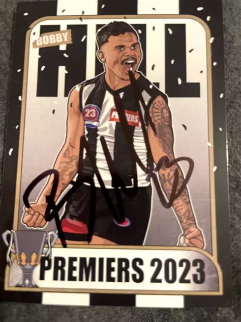 BOBBY HILL HAND Signed Collingwood 2023 Premiership/Premiers Card ...