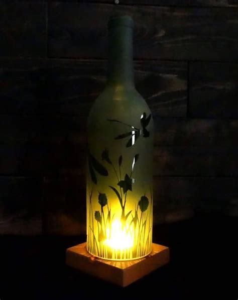 Dragonfly Art Etched Recycled Wine Bottle Candle Shade Decor Etsy