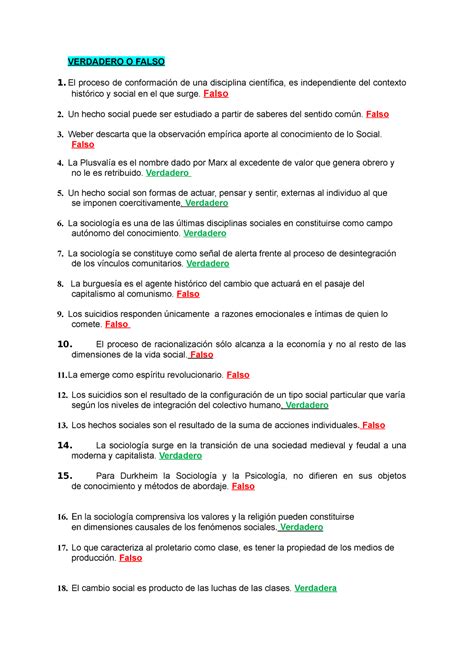 Sociologia 1ER Parcial RECO Final VERDADERO O FALSO 1 El Proceso De