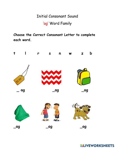 Initial Consonant Sound Worksheet Consonant Word Families Word