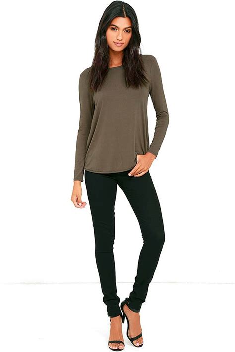 Chic Dark Taupe Top Long Sleeve Top Open Back Top Twist Back Top