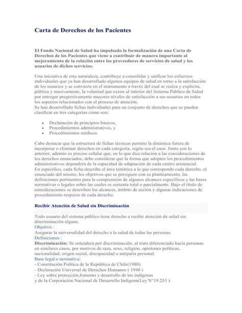 Carta De Derechos De Los Pacientes