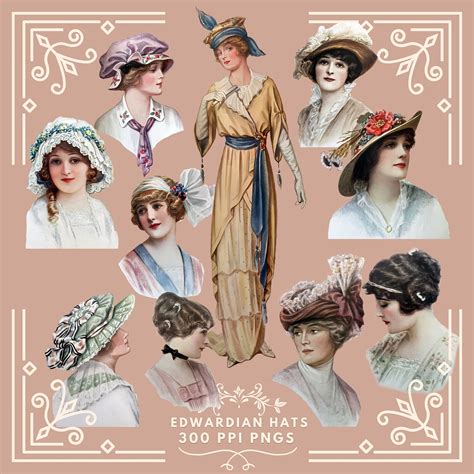 Vintage Hats Clip Art Bundle Edwardian Ladies Hats Mega Clipart Bundle