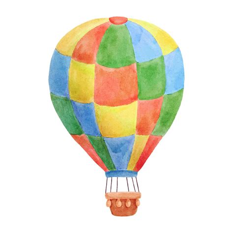 Watercolor Illustration Hot Air Balloon Isolated On White Background