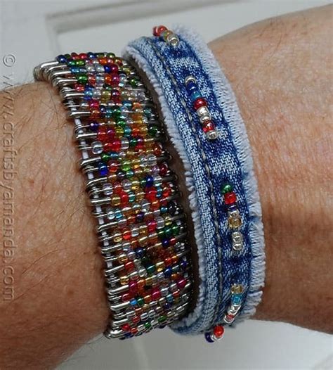 Recycled Denim Beaded Bracelet Crafts By Amanda