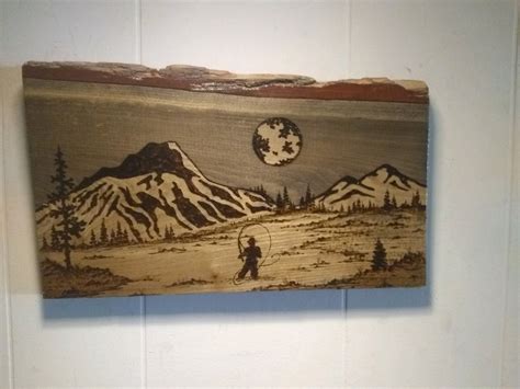 Pyrography Wood Burning Art Mountain Abstact Pine Scene Landscape