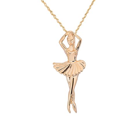 Solid Yellow Gold Ballerina Dancer Pendant Necklace