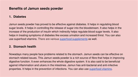 Ppt Health Benefits Of Organic Jamun Seed Powder Powerpoint