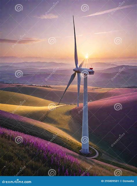 Serene Landscape With Wind Turbines Stock Illustration Illustration Of Representation