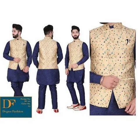 Cotton Silk Party Wear Mens Fancy Jacket Kurta Pajama Dry Clean Size