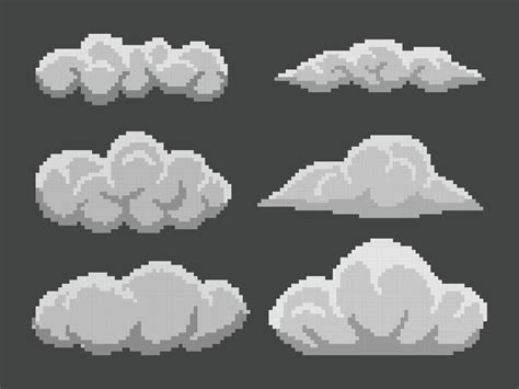 Set Of Pixel Clouds On Black Background Vector Art At Vecteezy