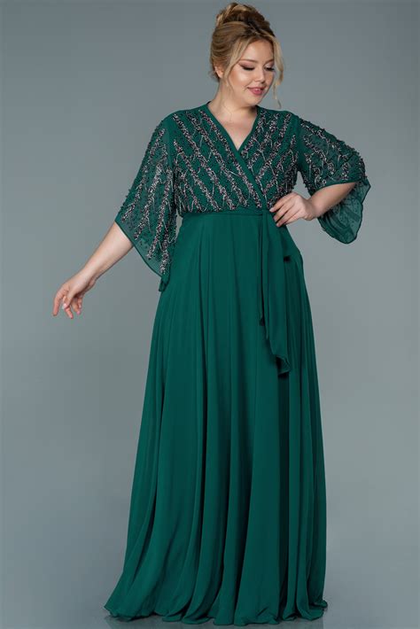 Long Emerald Green Chiffon Plus Size Evening Dress Abu2700