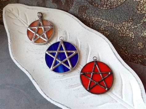 Colorful Glass Pentagram Pendant Pentacle Star Symbol Etsy