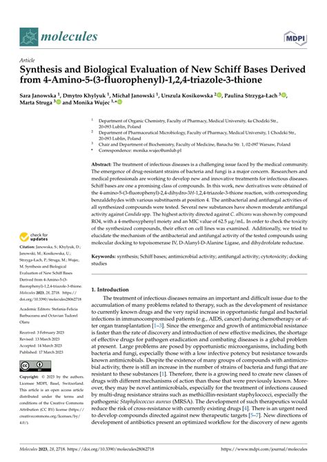 PDF Synthesis And Biological Evaluation Of New Schiff Bases Derived