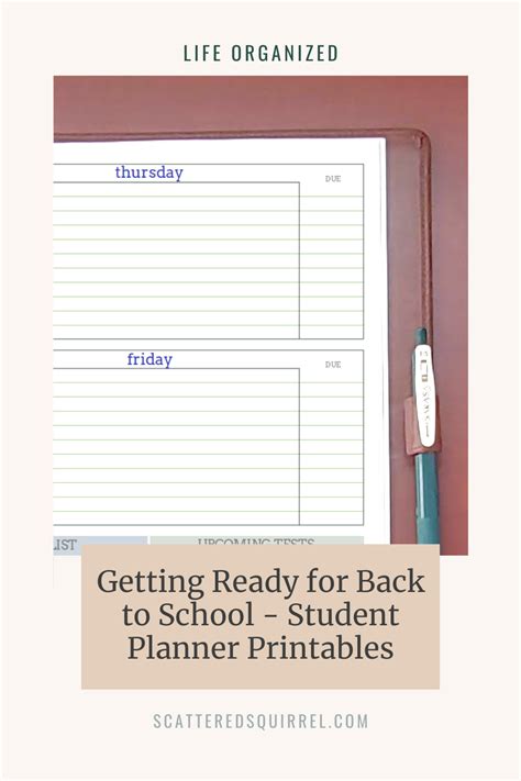 Getting Ready For Back To School Student Planner Printables