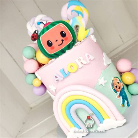 Pink And Green Cocomelon Rainbow Cake Baked By Nataleen