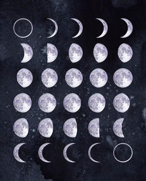 Calendário lunar em aquarela fases da lua em fundo preto Foto Premium