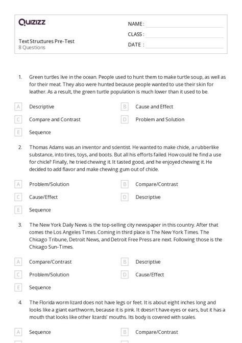 Analyzing Text Structure Worksheets For Th Grade On Quizizz