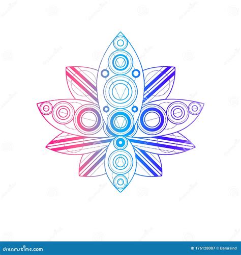 Lotus Flower With Geometric Pattern Vector Linear Illustration Stock