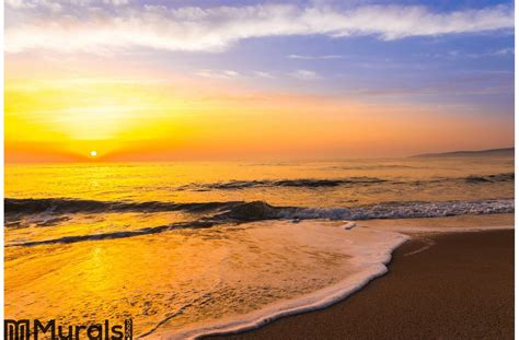 Golden Sunrise Sunset Over The Sea Ocean Waves Wall Mural