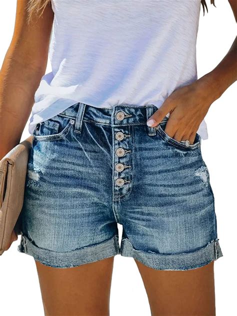 Angerella Denim Shorts For Women Mid Rise Ripped Jean Shorts Stretchy