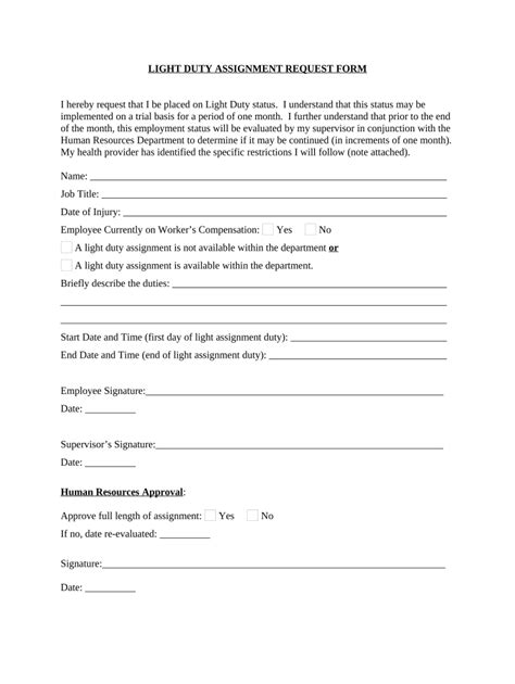 Sample Light Duty Agreement Forms Complete With Ease Airslate Signnow