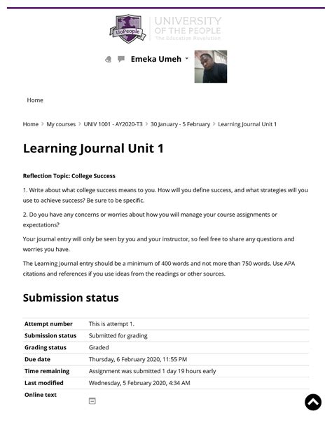 Learning Journal Unit 1 Home Learning Journal Unit 1 Reection Topic