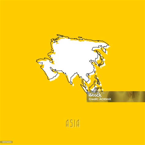 Ilustración De Mapa Blanco Del Continente Asiático Con Contorno Negro Sobre Fondo Amarillo