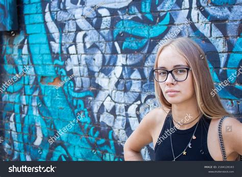 Beautiful Blonde Girl Glasses Black Dress Stock Photo Shutterstock