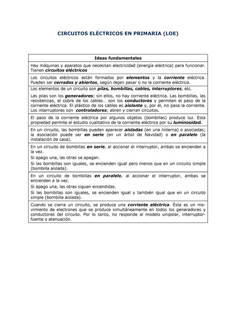 Ideas Fundamentales Circuitos Electricos Primaria Pdf CI RCU I TOS