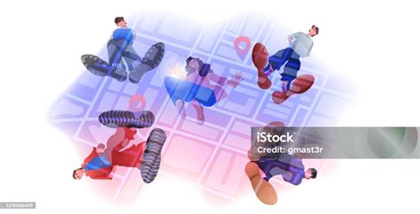 Orangorang Berdiri Di Peta Kota Dengan Gps Pins Lokasi Geografis ...