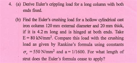 A Derive Euler S Crippling Load For A Long Column Chegg