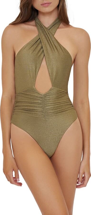 Pq Swim Celine Metallic Halter One Piece Swimsuit Shopstyle