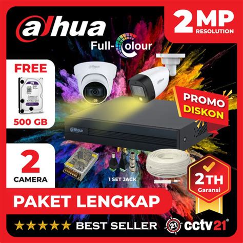 Jual Paket CCTV DAHUA FULL COLOR Colorvu 2 Channel Kamera 2CH 2MP